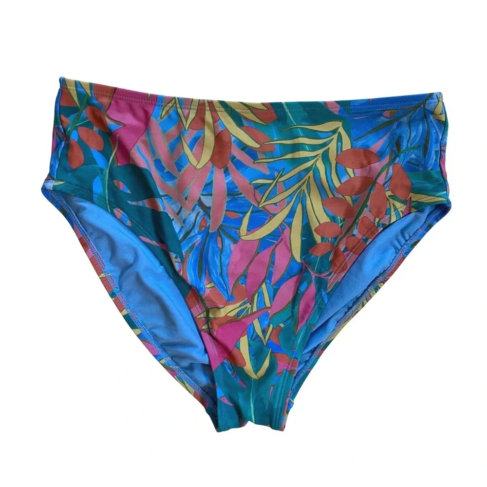 Kona Sol Womens Tropical Leaf Bikini Set Blue Pink Tie Front Top L‎ Bottom M